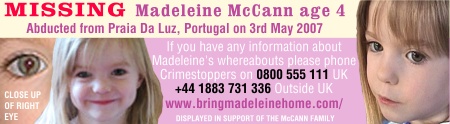Madeleine McCann, de 3 a�os, desapareci� sin dejar rastro de la habitaci�n del hotel donde dorm�a en el Algarve. Foto:www.bringmadeleinehome.com